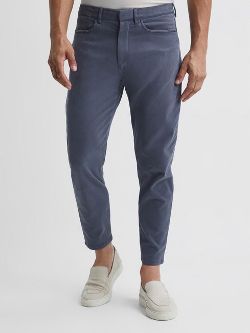 Reiss Airforce Blue Hammond Brushed Cotton Relaxed Fit Trousers