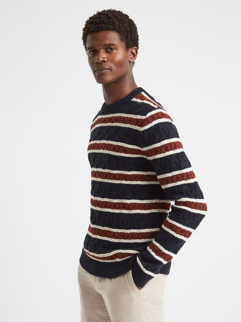 Reiss Tobacco Littleton Cable Knitted Striped Jumper