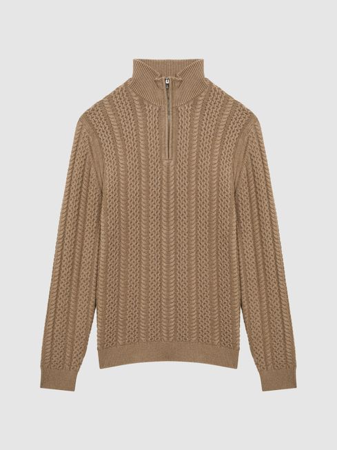 Reiss Bantham Cable Knit Half Zip Funnel Neck Jumper REISS Rest of Europe