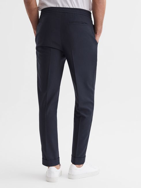 Reiss Navy Brighton Relaxed Drawstring Trousers with Turn-Ups