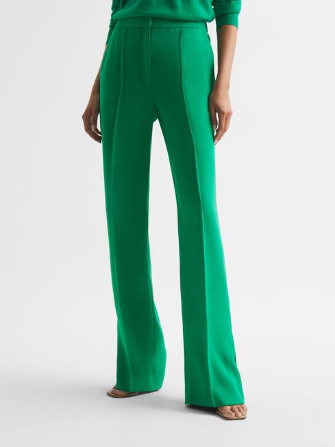 Reiss Green Saffie Wide Leg Split Trousers