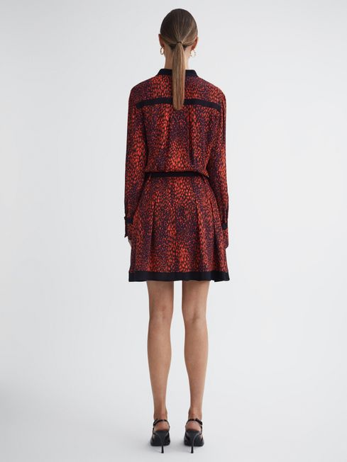 Reiss Red Kinsey Animal Print Belted Mini Dress