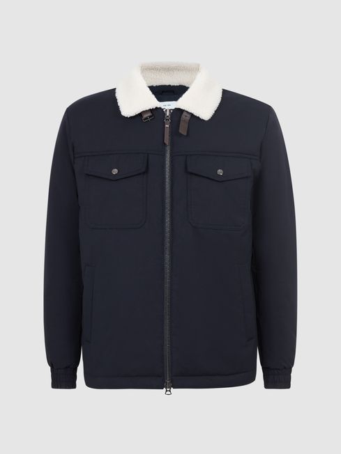 Reiss Harvey Quilted Faux Shearling Collar Coat | REISS USA