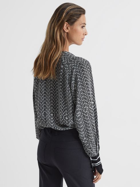 Reiss Navy Ivy Bead Print Blouse