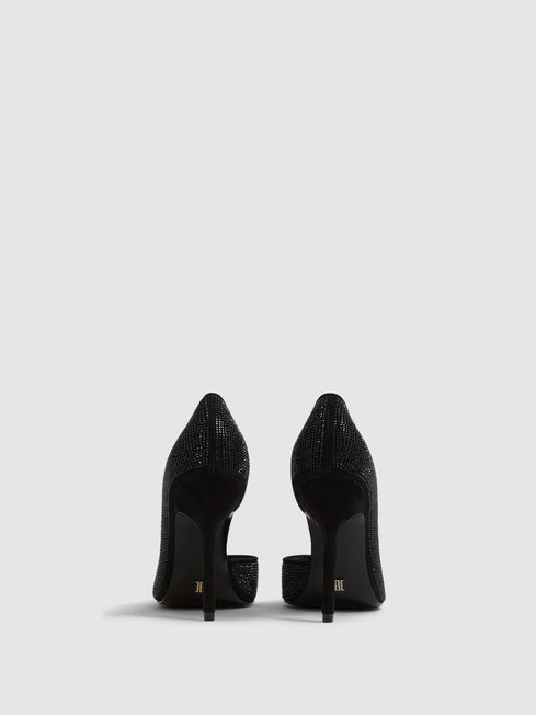 Reiss Black Baines Crystal Pointed Court Heel