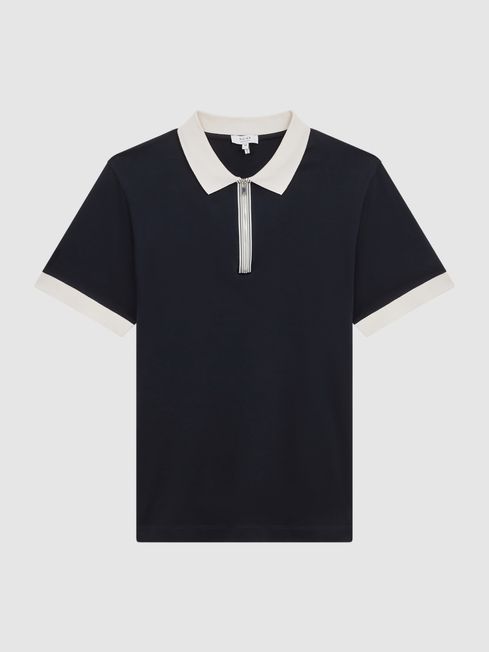 Reiss North Mercerised Zip Neck Polo T-Shirt - REISS