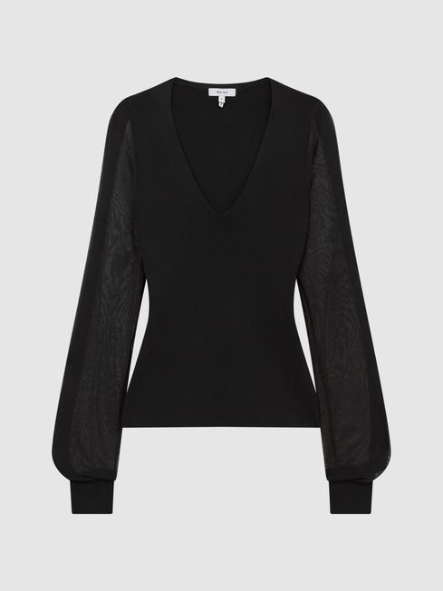 Reiss Sophie Sheer Sleeve Knitted Top | REISS USA