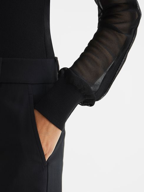 Reiss Black Sophie Sheer Sleeve Knitted Top