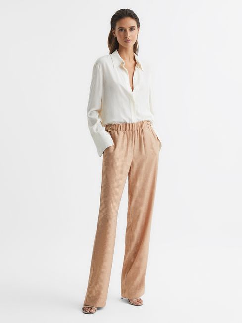 Reiss Nude Arielle Wide Leg Embellished Trousers