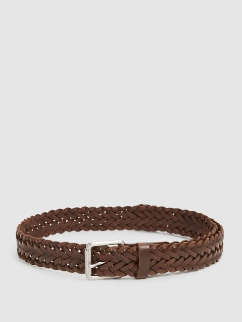 Woven Leather Belt in Chocolate