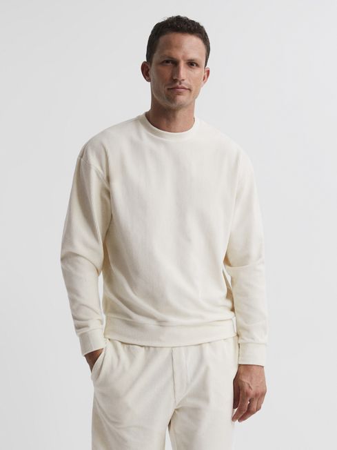 Reiss Off White Axl Jersey Cord Sweatshirt
