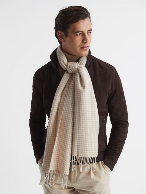 Reiss Clay Wool-Blend Dogtooth Scarf | REISS USA