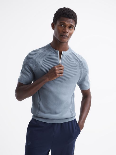 Reiss Airforce Blue Justin Castore Knitted Ribbed Half Zip T-Shirt