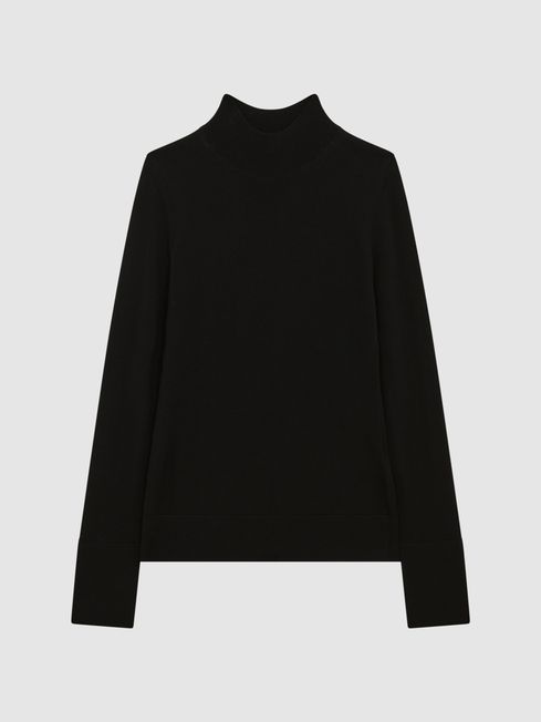 Reiss Black Sasha Merino Wool Split Sleeve Jumper