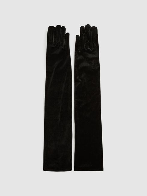 Reiss Black Carla Longline Satin Evening Gloves