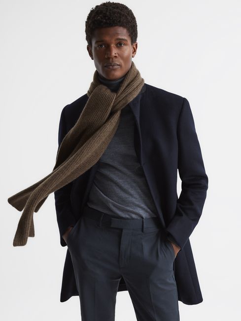Reiss Taupe Clyde Ribbed 100% Cashmere Scarf