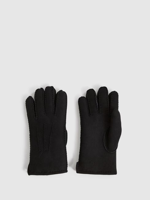 Reiss Black Aragon Shearling Gloves