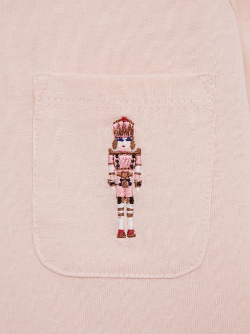 Reiss Pink Billy Junior Long Sleeve Embroidered Nightwear Top