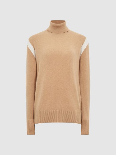 Cashmere Roll Neck Jumper in Camel Cream REISS Canada