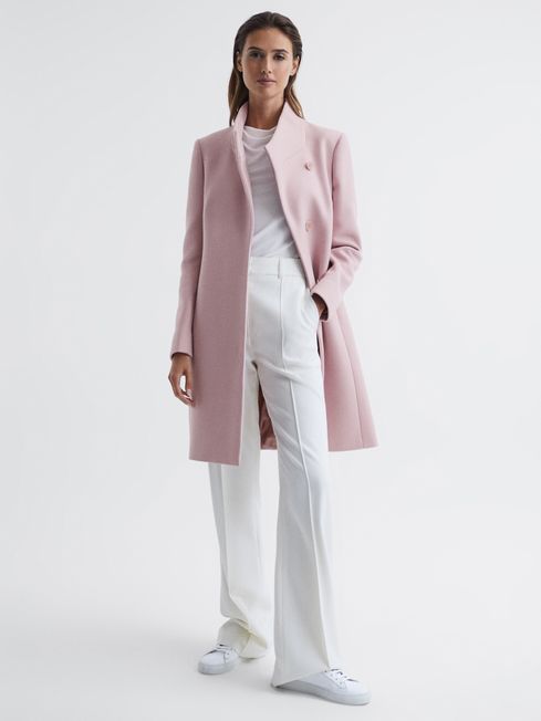 Reiss Pink Mia Wool Blend Mid-Length Coat