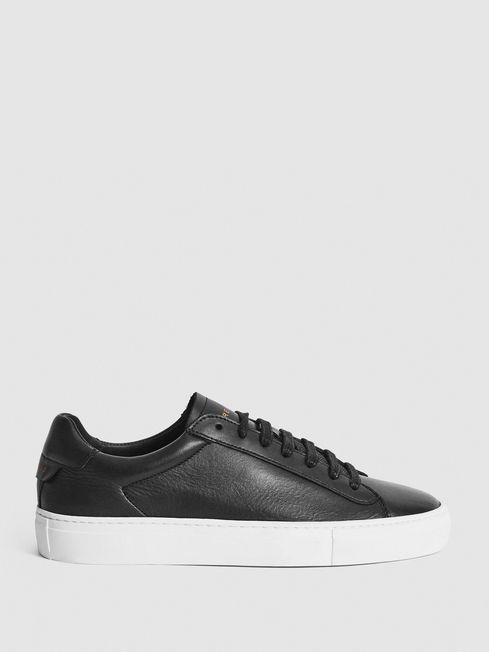 Reiss Black Finley Lace Up Leather Trainers