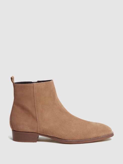 Reiss Sand Cody Suede Zip Up Boots