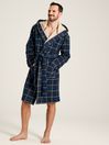 Joules Montague Navy Fleece Lined Checked Dressing Gown with Hood