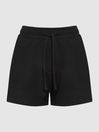 Reiss Black Gilly Relaxed Fit Cotton Drawstring Shorts