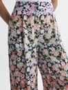 Reiss Multi Serena Petite Floral Print Wide Leg Trousers