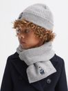 Reiss Soft Grey Melange Talbert Junior Wool Motif Beanie Hat and Scarf Set