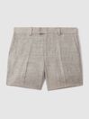 Reiss Oatmeal Auto Senior Tailored Linen Side Adjuster Shorts