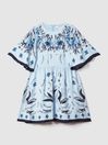 Reiss Blue Ania Junior Printed Flared Sleeve Dress