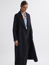 Reiss Navy Lucia Relaxed Double Breasted Wool Blindseam Coat