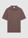 Reiss Brown Sugar Duchie Merino Wool Open Collar Polo Shirt