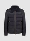 Reiss Grey Bodmin Leather Quilted Shearling Coat