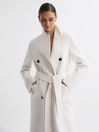 Reiss Cream Arla Relaxed Wool Blend Blindseam Belted Coat