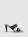 Reiss Black Ruby Leather Strap Heeled Mules