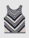 Reiss Navy/Ivory Sabrina Crochet Crew Neck Vest