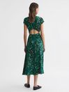 Reiss Green Livia Printed Cut Out Back Midi Dress
