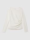 Reiss Ivory Sandy Ruched Asymmetric Neck Top