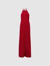 Reiss Red Olivia Atelier Halter Neck Maxi Dress