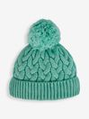 JoJo Maman Bébé Green Girls' Chunky Cable Knit Pom Pom Hat
