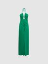 Reiss Green Lana Plunge Halter Neck Maxi Dress
