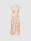 Reiss Pink/Yellow Livia Petite Floral Cut-Out Back Midi Dress