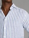 Reiss Soft Blue Herringbone Stripe Ruban Linen Button-Through Shirt