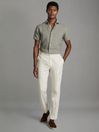 Reiss Pistachio Holiday Slim Fit Linen Button-Through Shirt