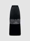 Reiss Black Tilly Fitted Satin-Velvet Midi Skirt