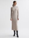 Reiss Neutral Cady Petite Fitted Knitted Midi Dress