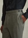 Reiss Dark Sage Halgas Linen Side Adjuster Trousers