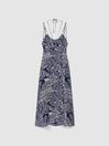 Reiss Navy Quinn Printed Strappy Resort Midi Dress